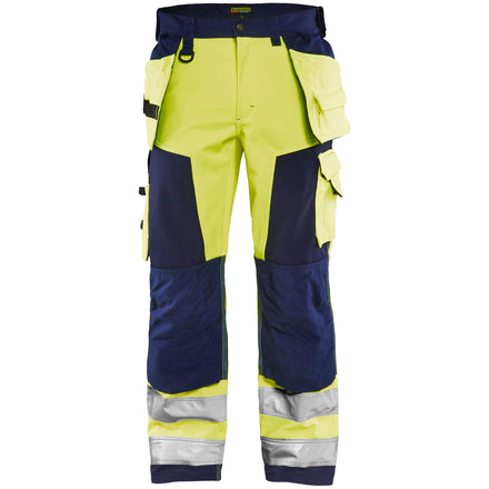 Blaklader 1567 Hi Vis Softshell Craftsman Trousers Hi Vis Yellow Navy Blue Main