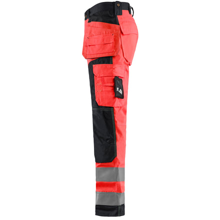 Blaklader 1568 Hi Vis Craftsman Trousers Hi Vis Red Black Left