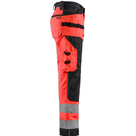 Blaklader 1568 Hi Vis Craftsman Trousers Hi Vis Red Black Right