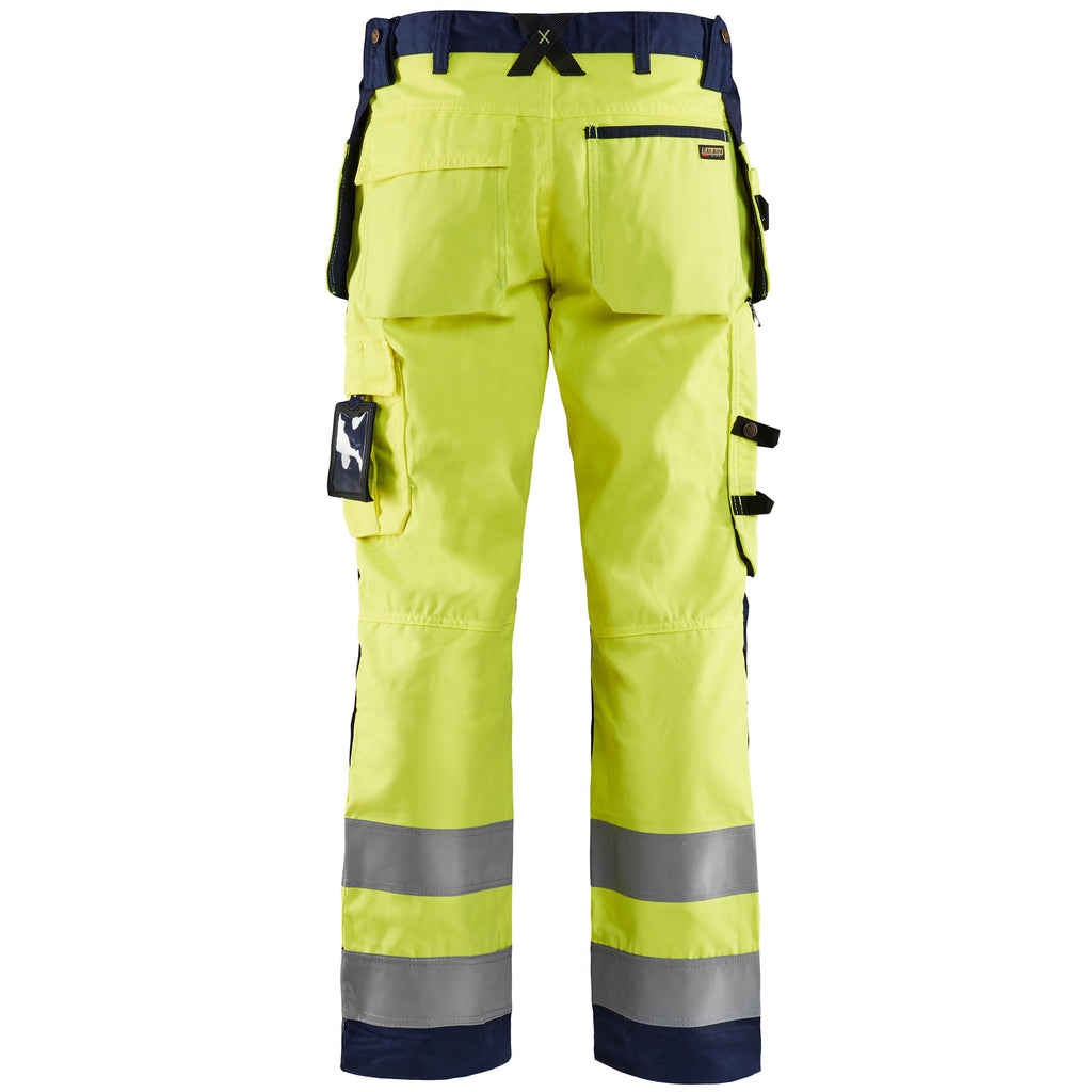 Blaklader 1568 Hi Vis Craftsman Trousers Hi Vis Yellow Navy Blue Back