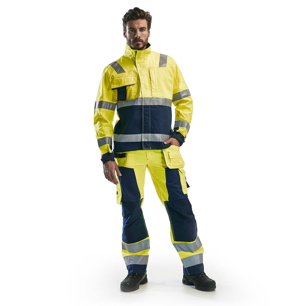 Blaklader 1568 Hi Vis Craftsman Trousers Hi Vis Yellow Navy Blue Model