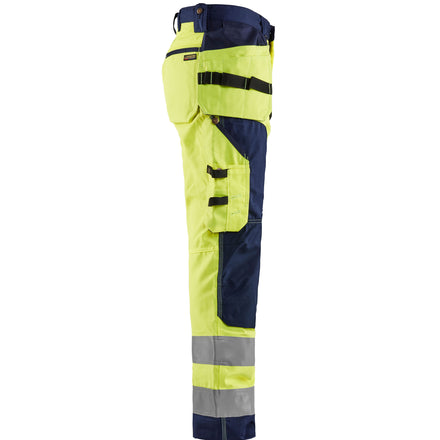 Blaklader 1568 Hi Vis Craftsman Trousers Hi Vis Yellow Navy Blue Right