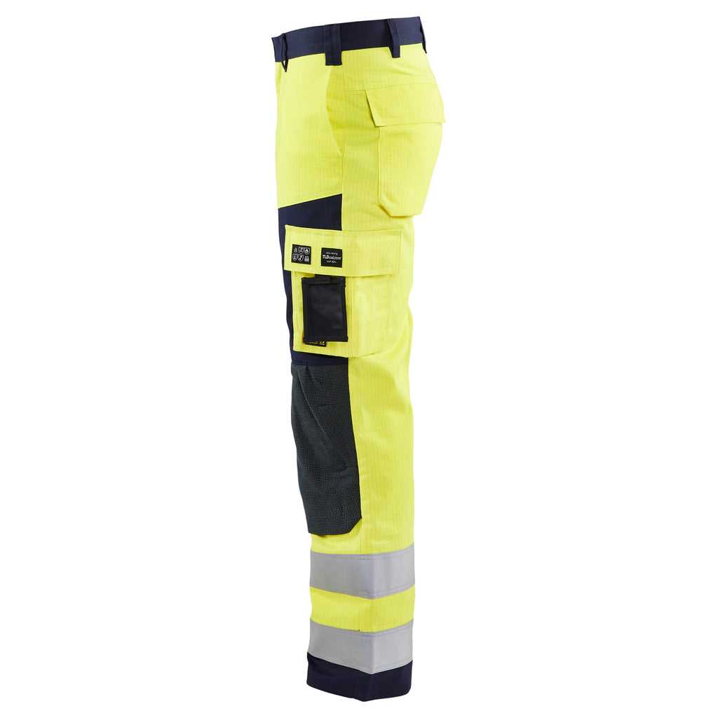 Blaklader 1578 Multinorm Craftsman Trousers Hi Vis Yellow Navy Blue Left