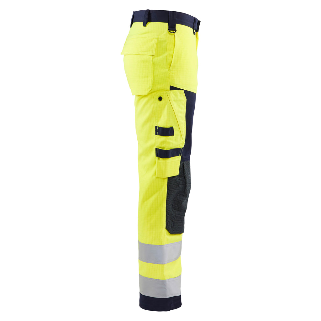 Blaklader 1578 Multinorm Craftsman Trousers Hi Vis Yellow Navy Blue Right