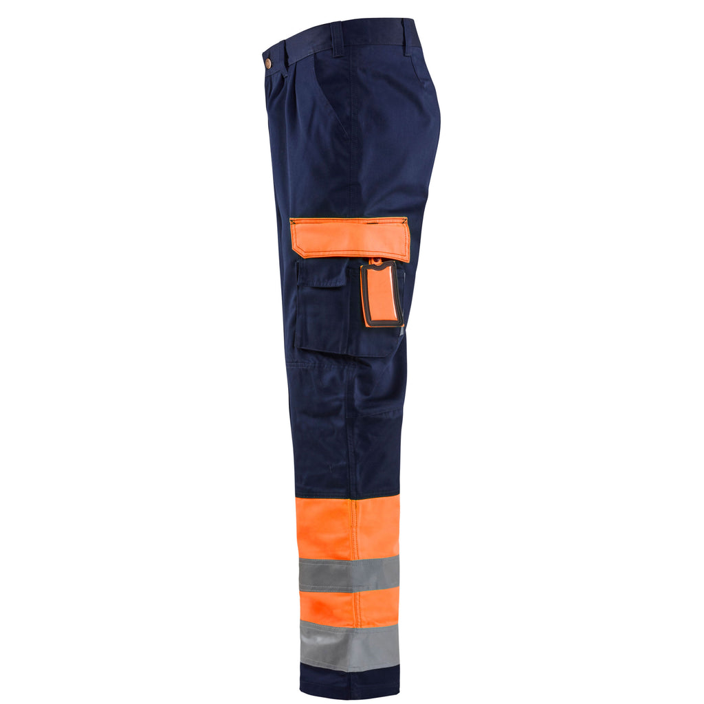 Blaklader 1584 Hi Vis Trousers Hi Vis Orange Navy Blue Left