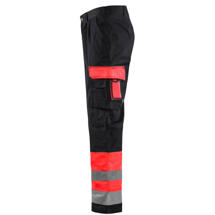 Blaklader 1584 Hi Vis Trousers Hi Vis Red Black Left