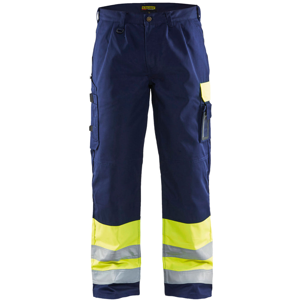 Blaklader 1584 Hi Vis Trousers Hi Vis Yellow Navy Blue Main