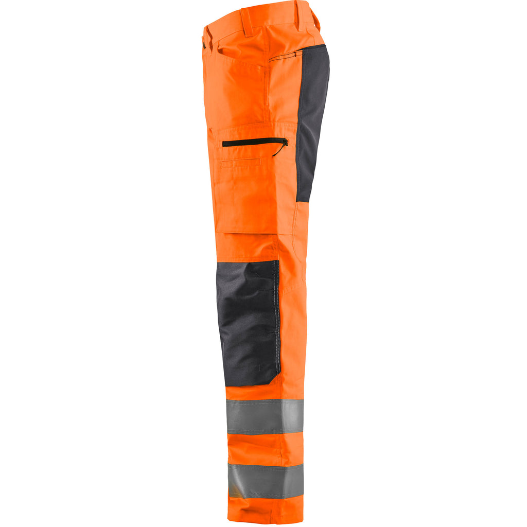 Blaklader 1585 Hi Vis Trousers With Stretch Hi Vis Orange Grey Left