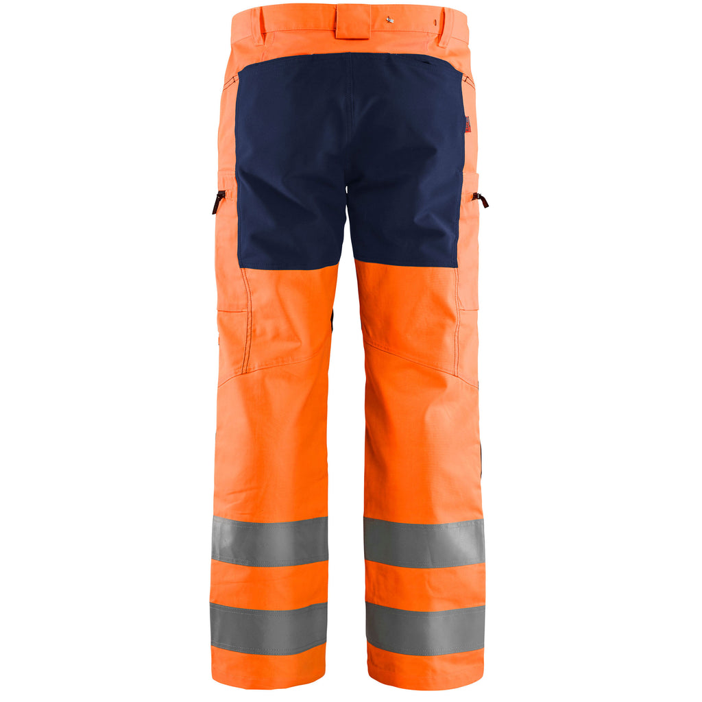 Blaklader 1585 Hi Vis Trousers With Stretch Hi Vis Orange Navy Blue Back