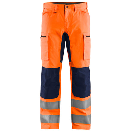 Blaklader 1585 Hi Vis Trousers With Stretch Hi Vis Orange Navy Blue Main