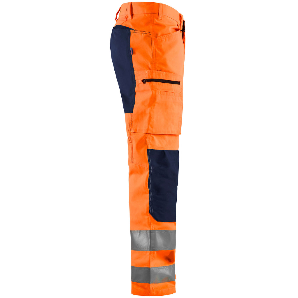 Blaklader 1585 Hi Vis Trousers With Stretch Hi Vis Orange Navy Blue Right