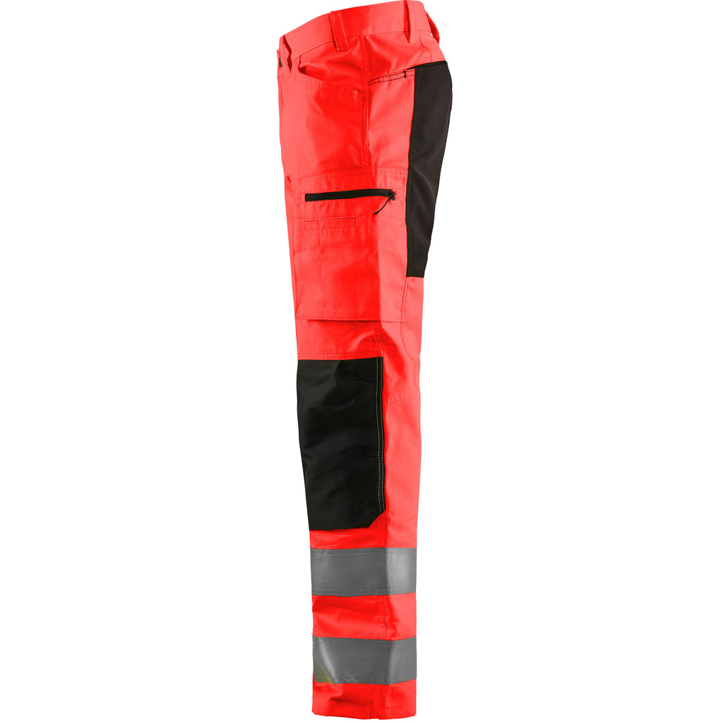 Blaklader 1585 Hi Vis Trousers With Stretch Hi Vis Red Black Left