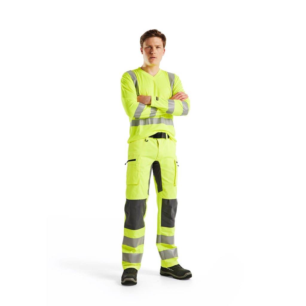 Blaklader 1585 Hi Vis Trousers With Stretch Hi Vis Yellow Grey Model