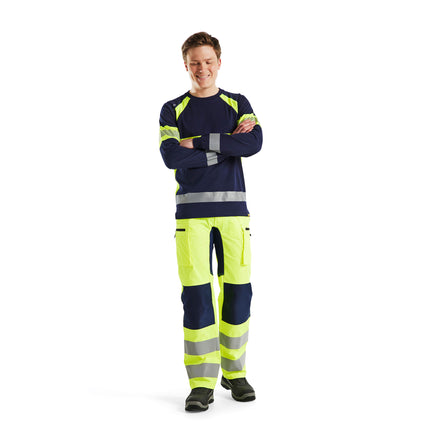 Blaklader 1585 Hi Vis Trousers With Stretch Hi Vis Yellow Navy Blue Model