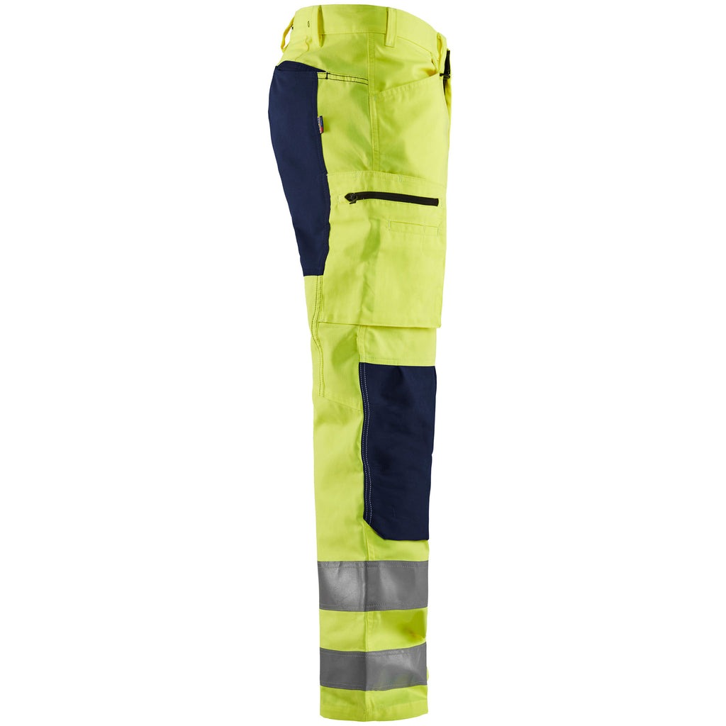 Blaklader 1585 Hi Vis Trousers With Stretch Hi Vis Yellow Navy Blue Right