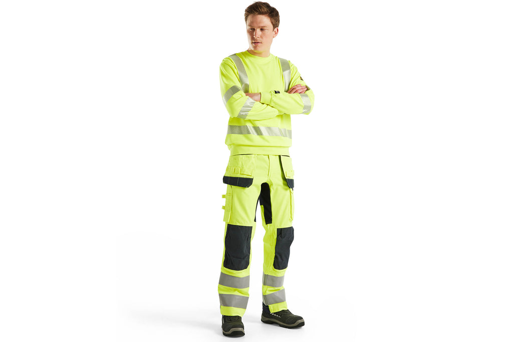 Blaklader 1587 Hi-Vis Yellow/Navy Blue Arc Flash & Fire Retardant Multinorm Inherent Trousers With Stretch