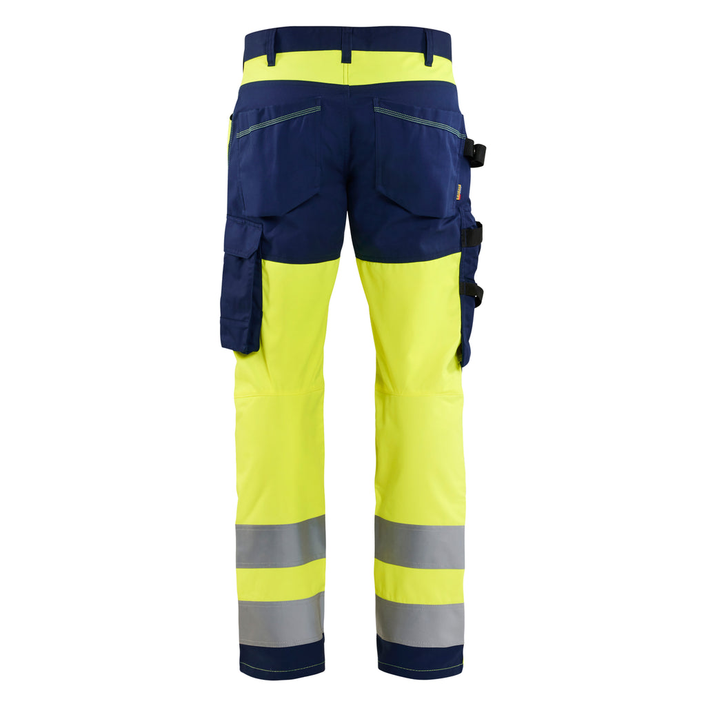 Blaklader 1703 Hi Vis Trousers Hi Vis Yellow Navy Blue Back
