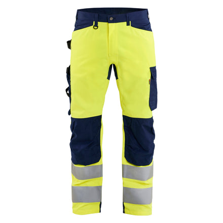 Blaklader 1703 Hi Vis Trousers Hi Vis Yellow Navy Blue Front