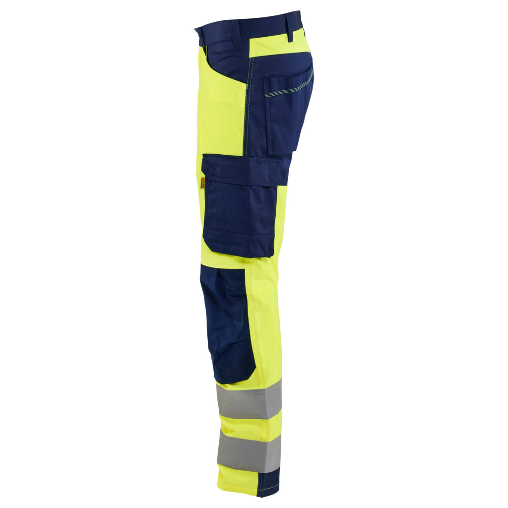 Blaklader 1703 Hi Vis Trousers Hi Vis Yellow Navy Blue Left