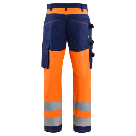 Blaklader 1703 Hi Vis Trousers Orange Navy Blue Back