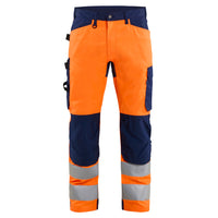 Blaklader 1703 Hi Vis Trousers Orange Navy Blue Front
