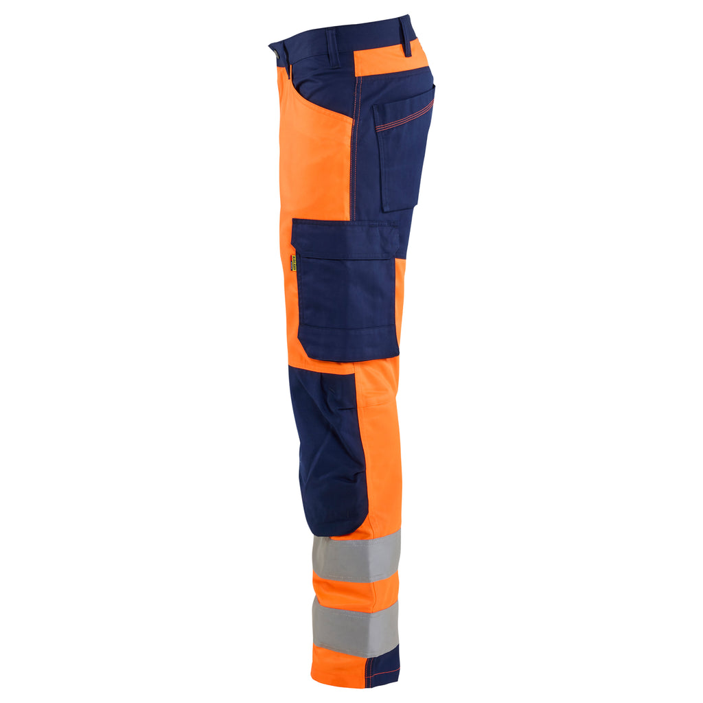 Blaklader 1703 Hi Vis Trousers Orange Navy Blue Left