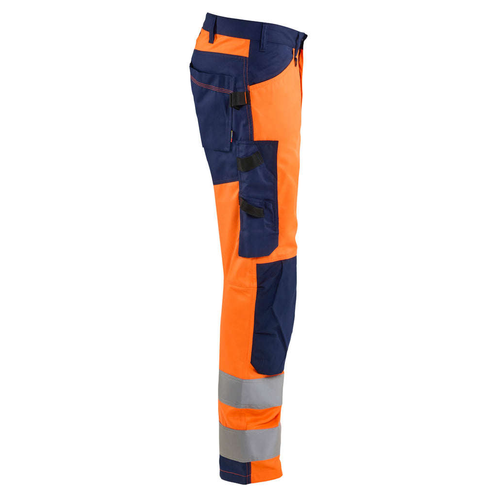 Blaklader 1703 Hi Vis Trousers Orange Navy Blue Right