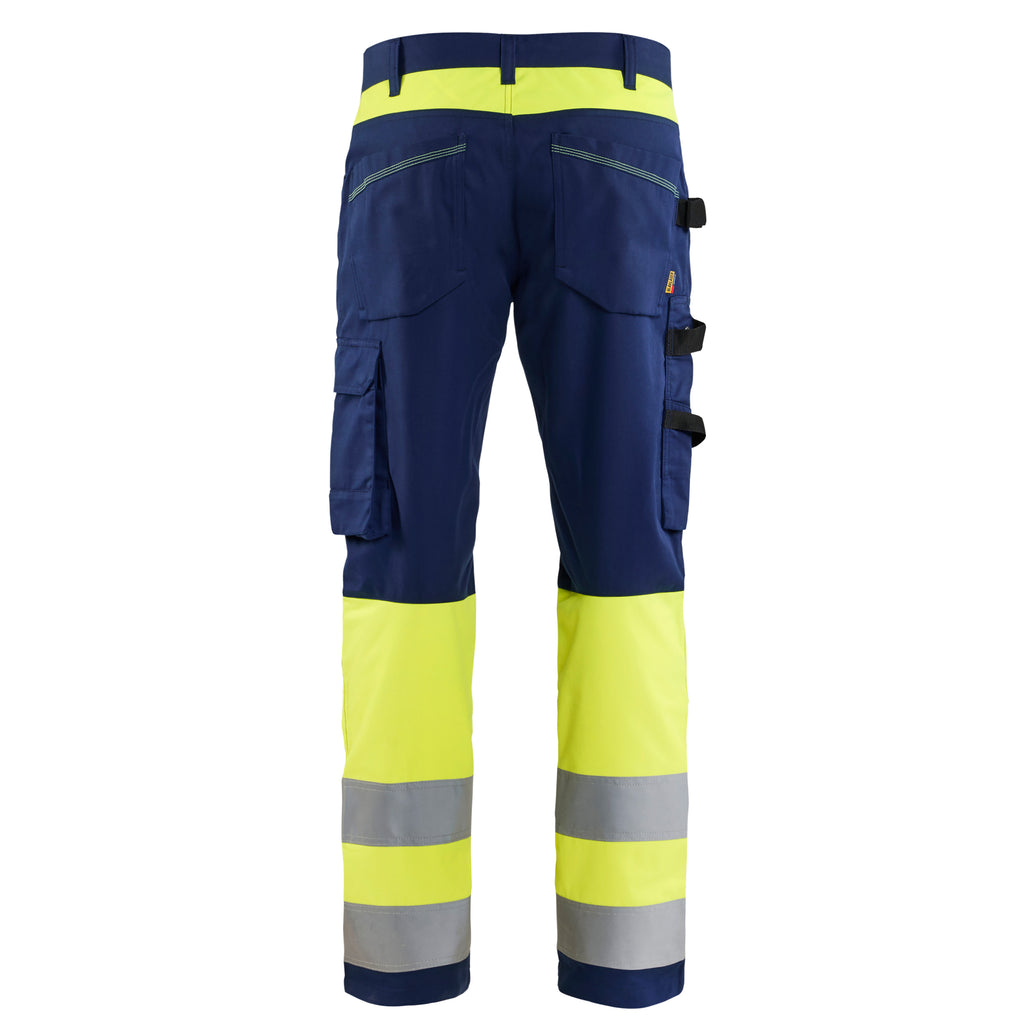 Blaklader 1708 Hi Vis Trouser Navy Blue Hi Vis Yellow Back