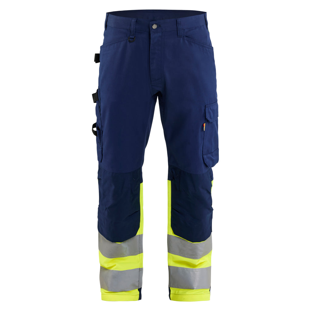Blaklader 1708 Hi Vis Trouser Navy Blue Hi Vis Yellow Front