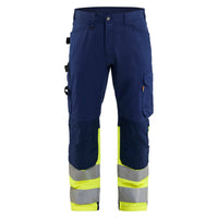 Blaklader 1708 Hi Vis Trouser Navy Blue Hi Vis Yellow Front