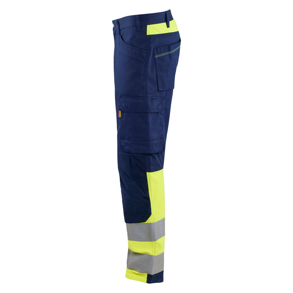 Blaklader 1708 Hi Vis Trouser Navy Blue Hi Vis Yellow Left