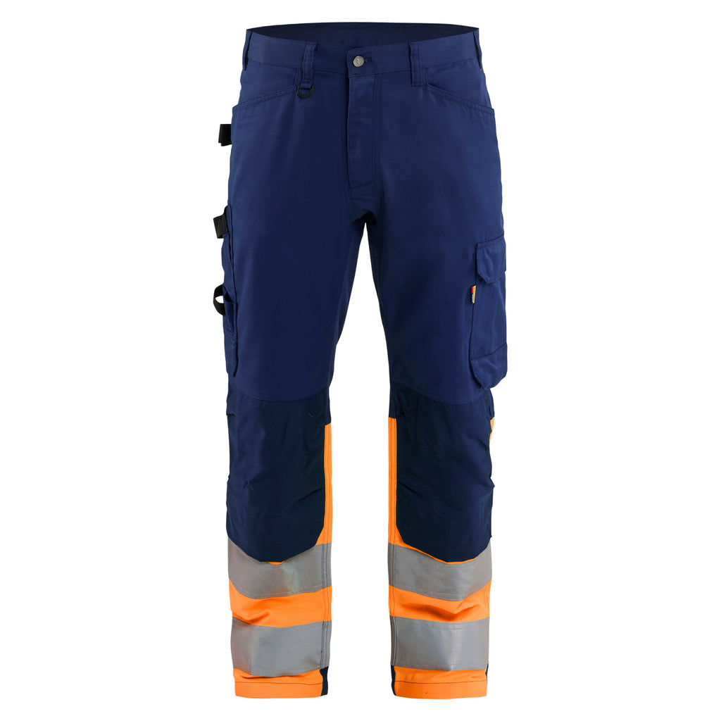 Blaklader 1708 Hi Vis Trouser Navy Blue Orange Front