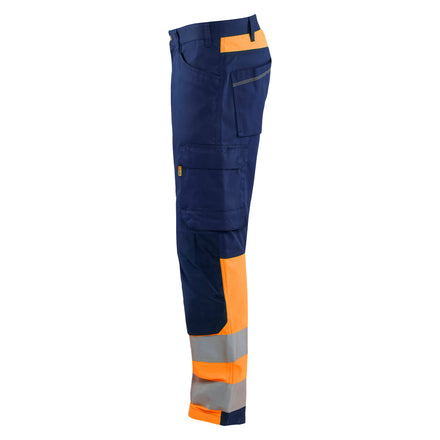 Blaklader 1708 Hi Vis Trouser Navy Blue Orange Left