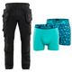 Blaklader Bundle: 1750 Black Craftsman Trousers With Stretch + Boxers twin Pack