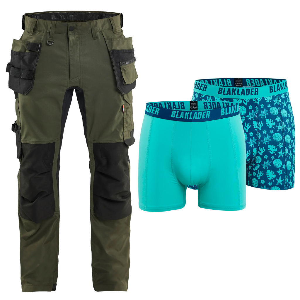 Blaklader Bundle: 1750 Forest Night / Black Craftsman Trousers With Stretch + Boxers twin Pack