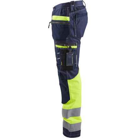 Blaklader 1794 Navy Blue/Hi-Vis Yellow Trousers With Stretch With Holster Pockets