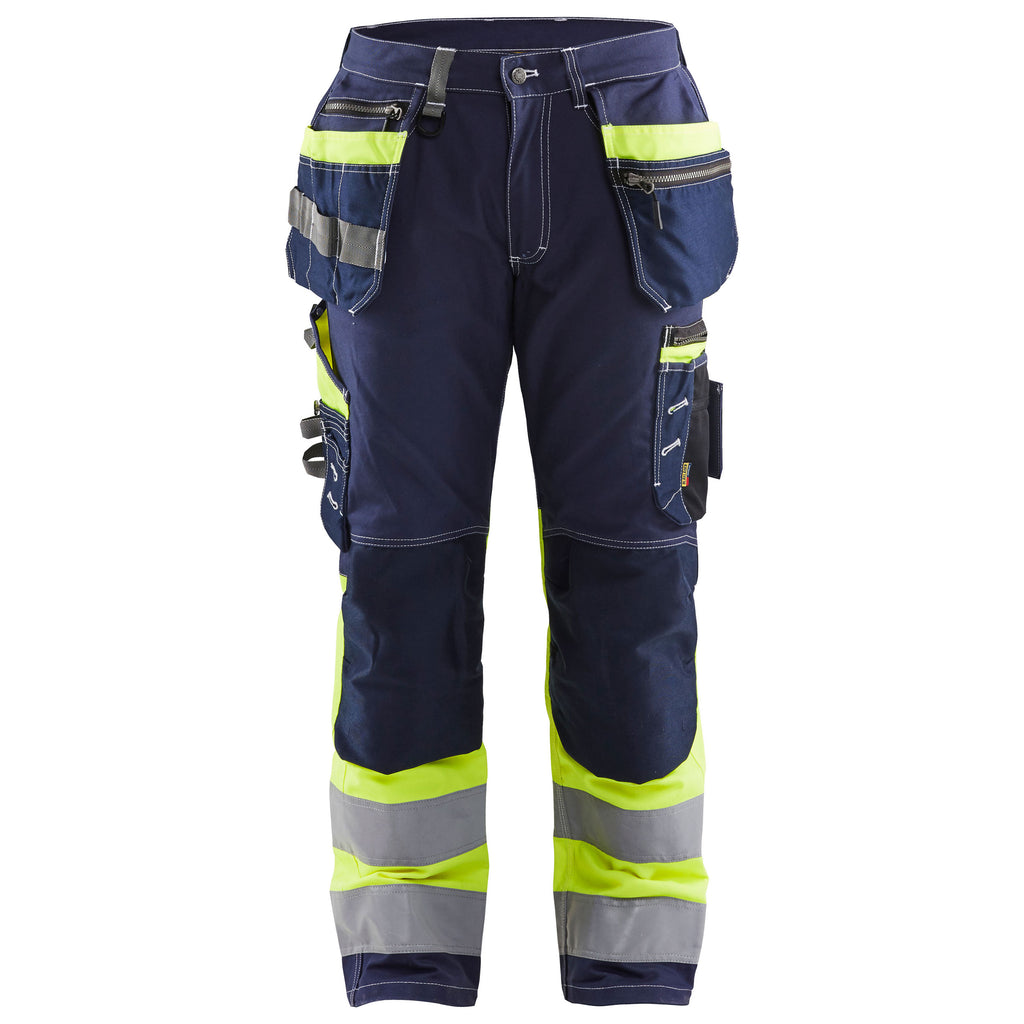 Blaklader 1794 Navy Blue/Hi-Vis Yellow Trousers With Stretch With Holster Pockets