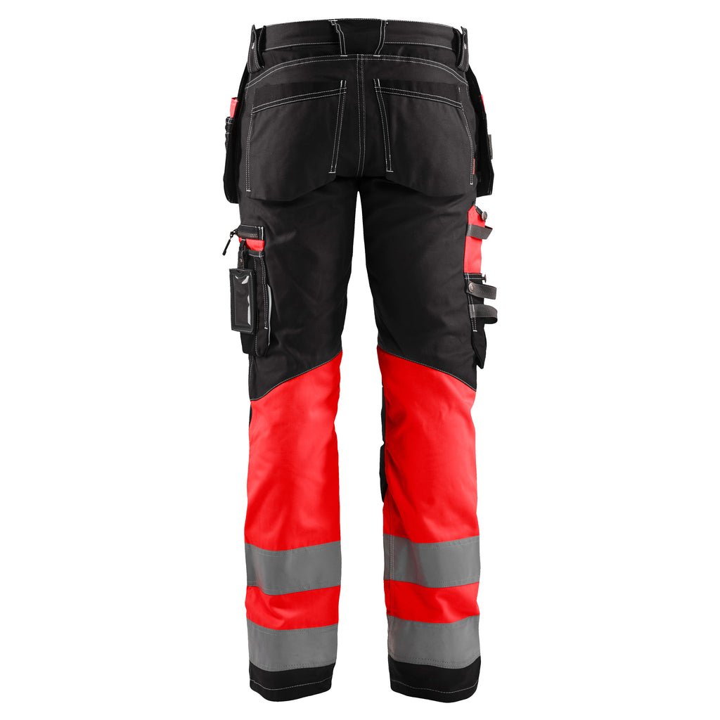 Blaklader 1794 Hi Vis Trousers With Stretch Black Red Hi Vis Back