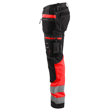 Blaklader 1794 Hi Vis Trousers With Stretch Black Red Hi Vis Left