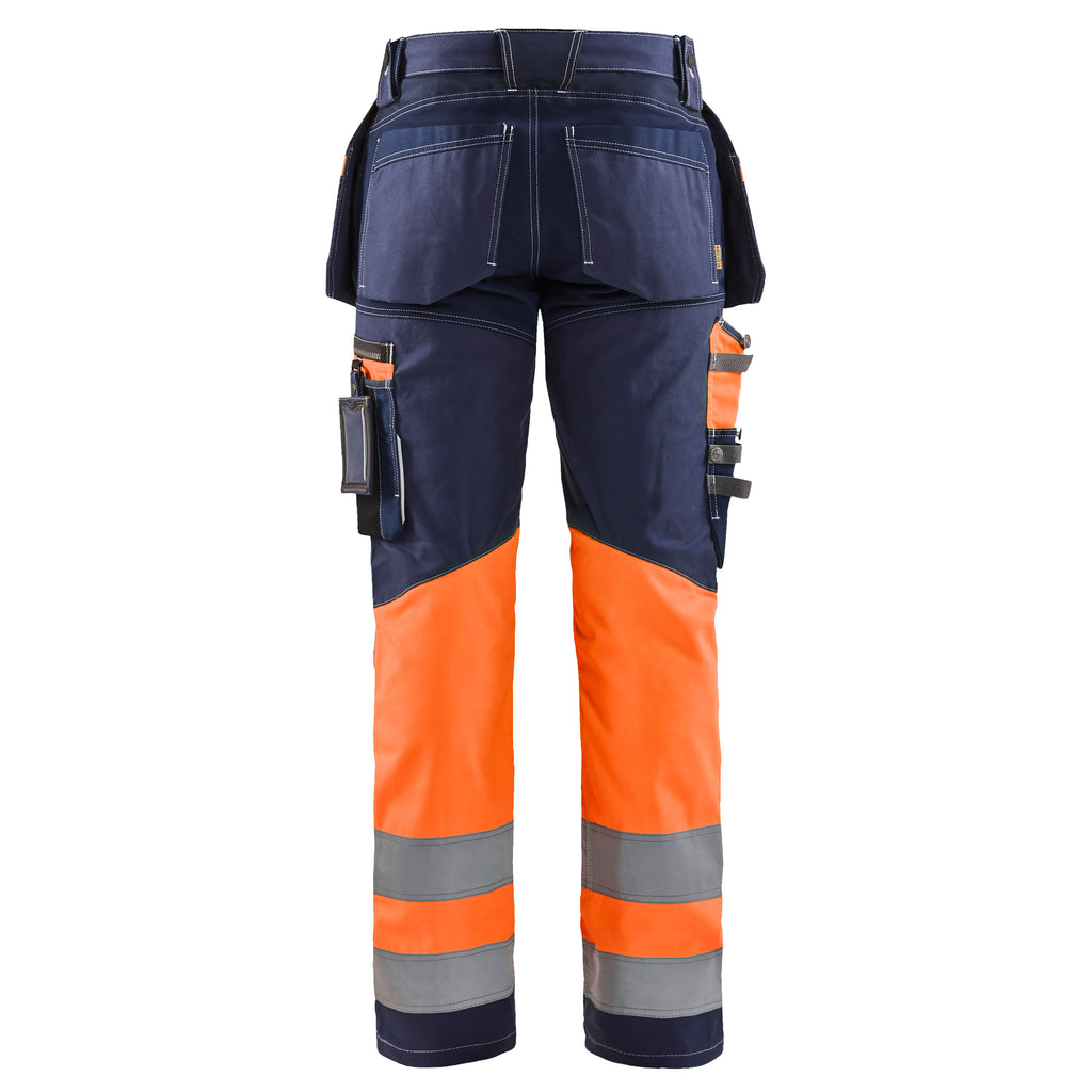 Blaklader 1794 Hi Vis Trousers With Stretch Navy Blue Orange Back