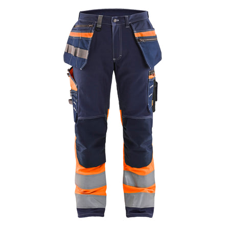 Blaklader 1794 Hi Vis Trousers With Stretch Navy Blue Orange Front