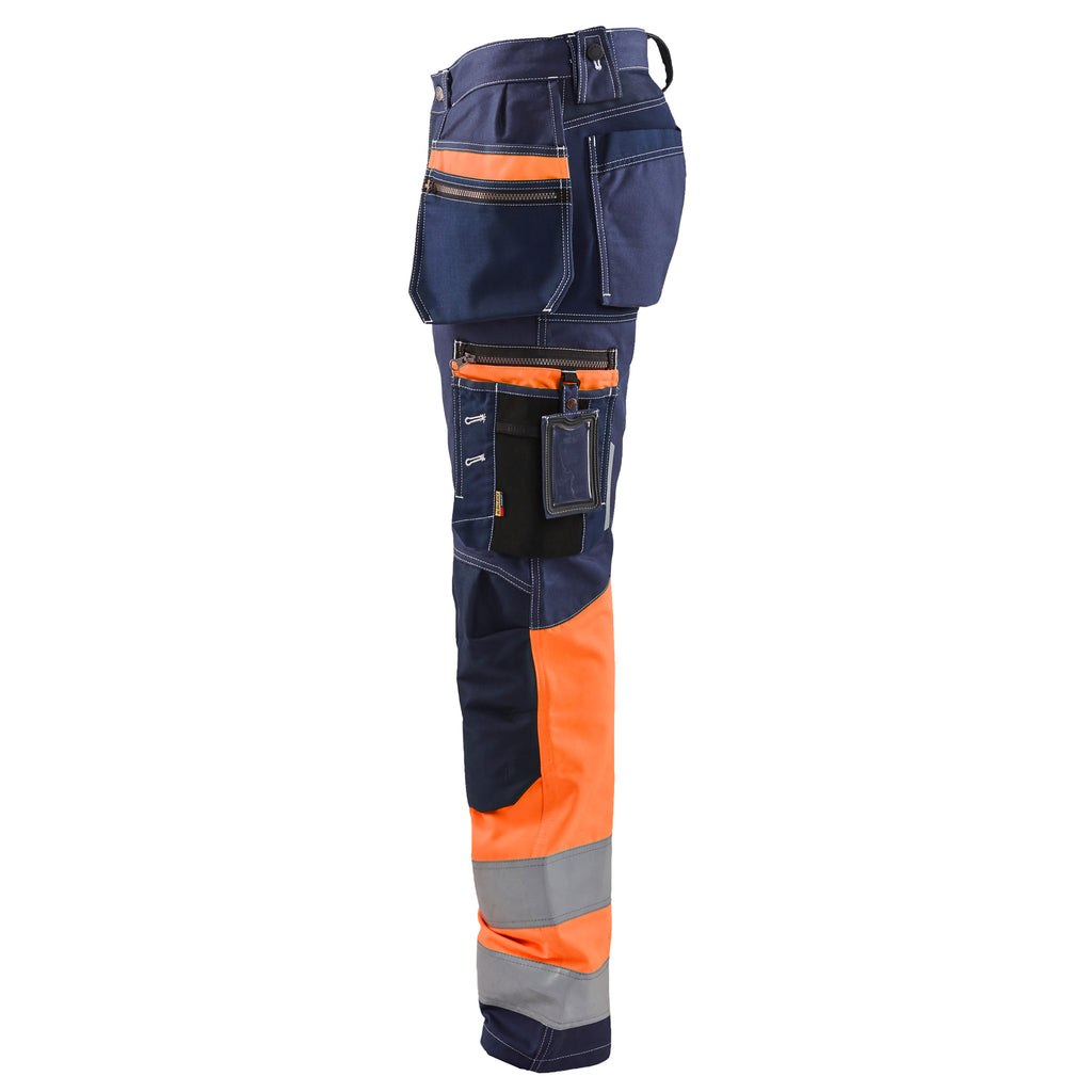 Blaklader 1794 Hi Vis Trousers With Stretch Navy Blue Orange Left