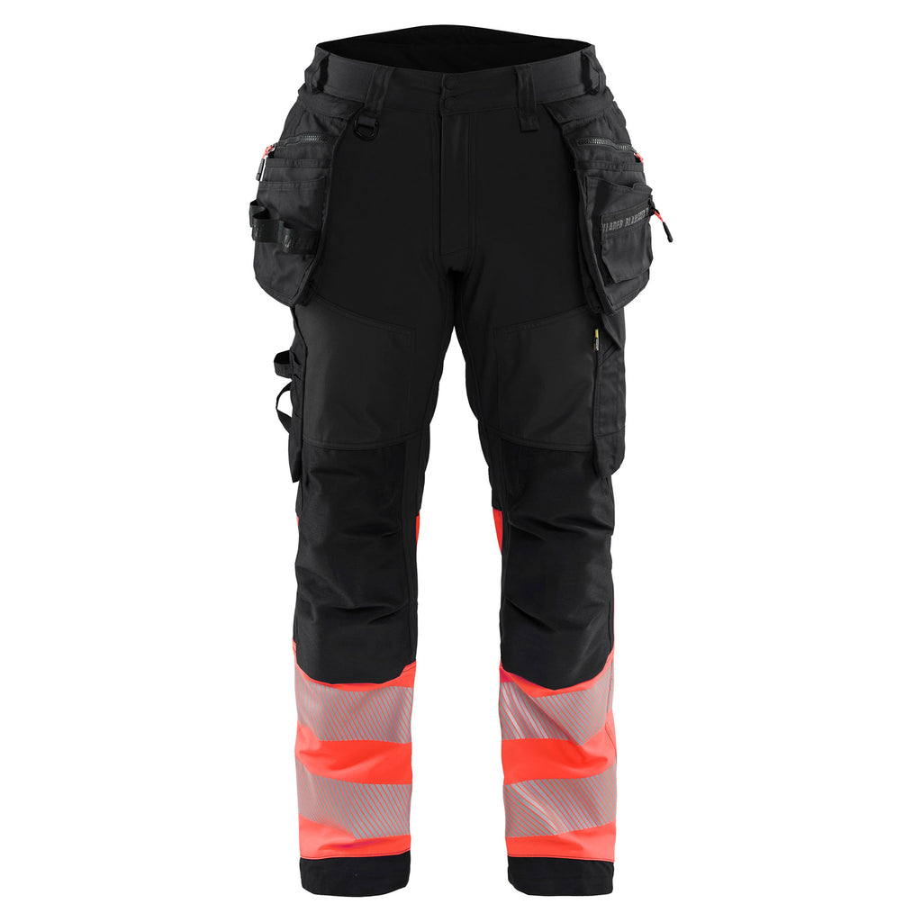 Blaklader 1821 Hi Vis Softshell Trousers Black Hi Vis Red Main