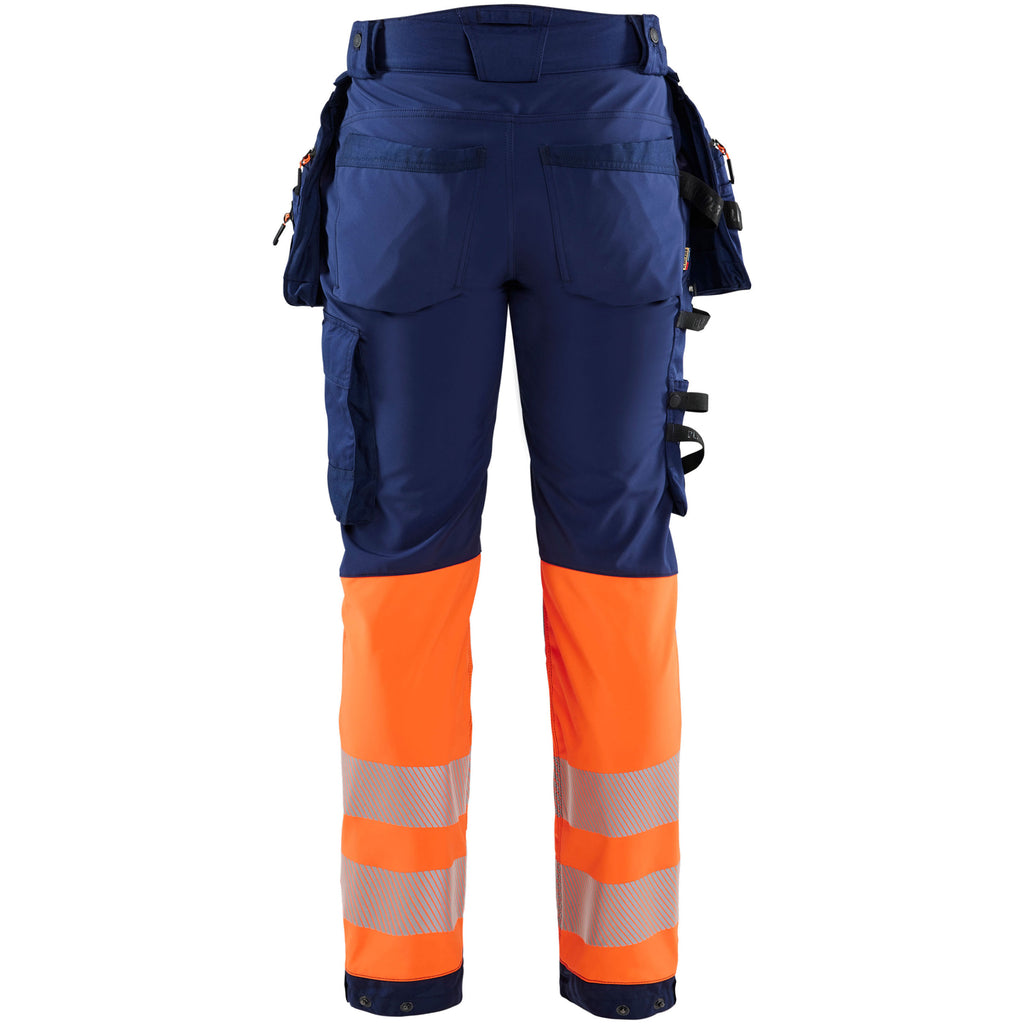 Blaklader 1821 Hi Vis Softshell Trousers Navy Blue Hi Vis Orange Back