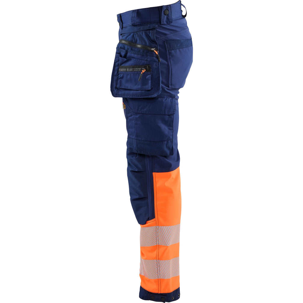 Blaklader 1821 Hi Vis Softshell Trousers Navy Blue Hi Vis Orange Left