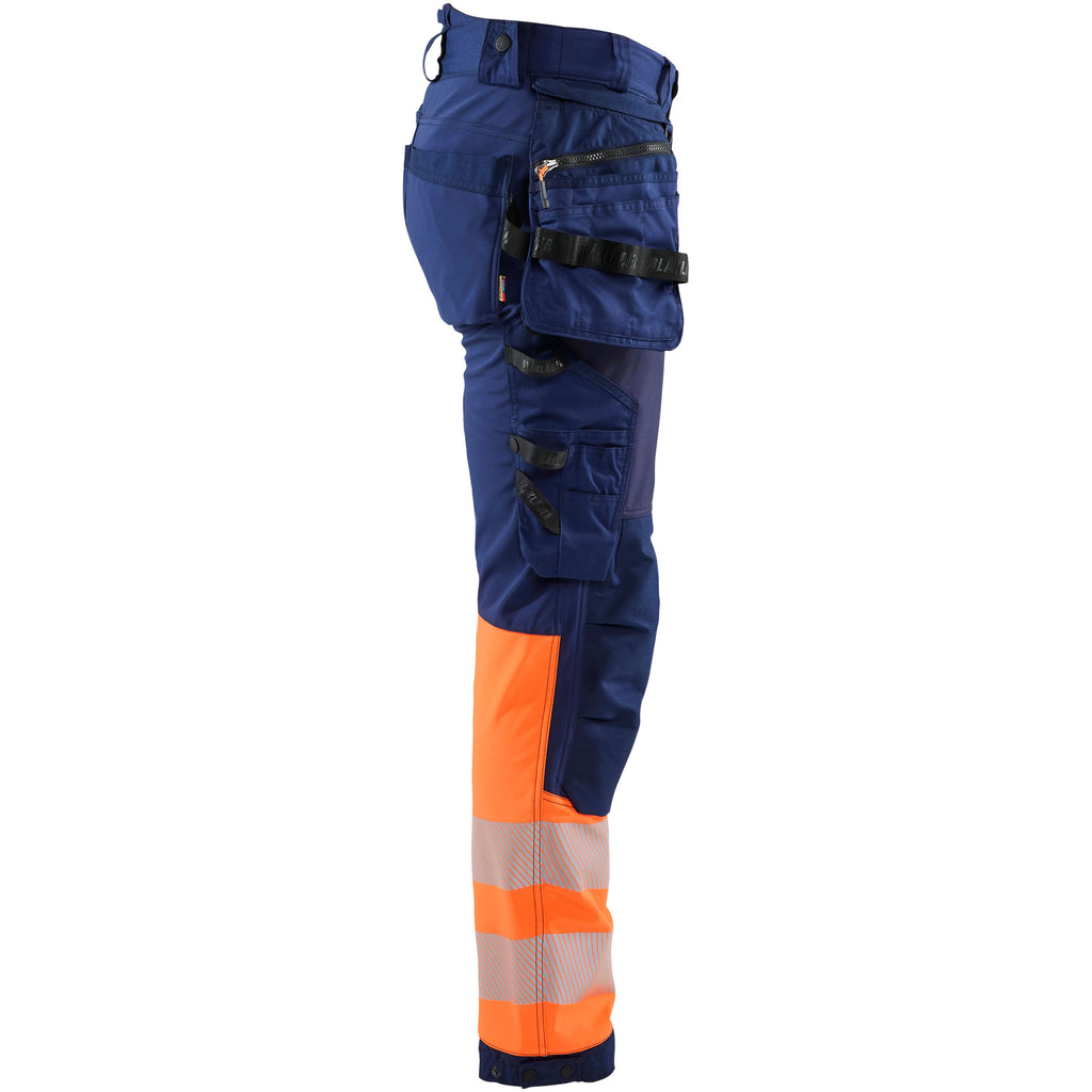 Blaklader 1821 Hi Vis Softshell Trousers Navy Blue Hi Vis Orange Right