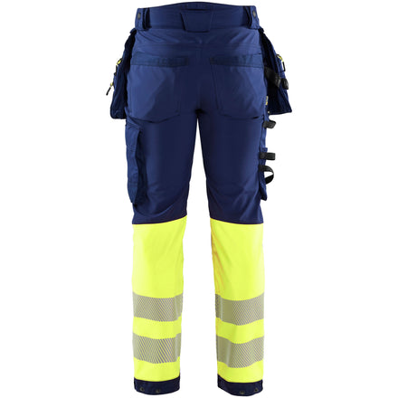 Blaklader 1821 Hi Vis Softshell Trousers Navy Blue Hi Vis Yellow Back