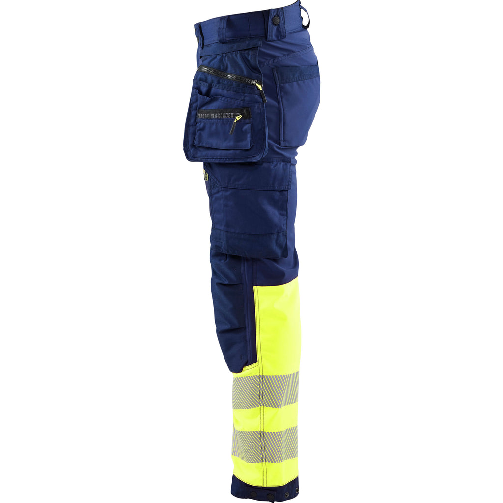 Blaklader 1821 Hi Vis Softshell Trousers Navy Blue Hi Vis Yellow Left