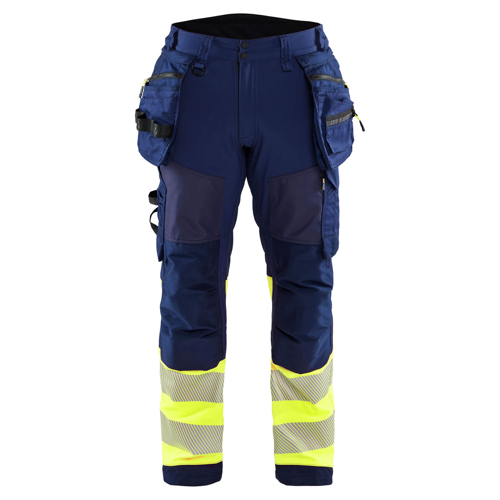 Blaklader 1821 Hi Vis Softshell Trousers Navy Blue Hi Vis Yellow Main