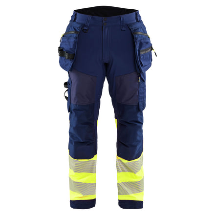 Blaklader 1821 Hi Vis Softshell Trousers Navy Blue Hi Vis Yellow Main